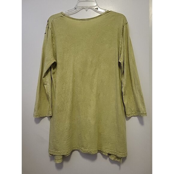 Jess & Jane Tunic Asymmetrical Artsy Pocket 3/4 Sleeve Large Green Black - Picture 7 of 7